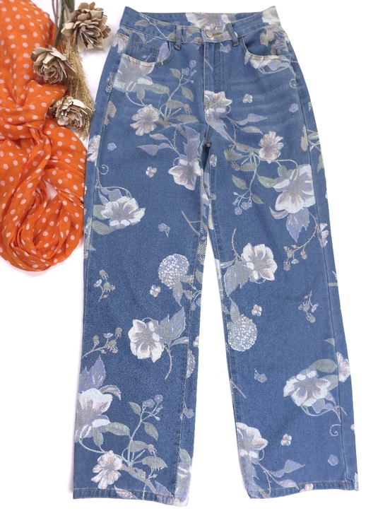 Denim - Floral Print Blue Women's Jeans Sz S